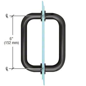 Durable black metal door handle with 6-inch height for secure grip.