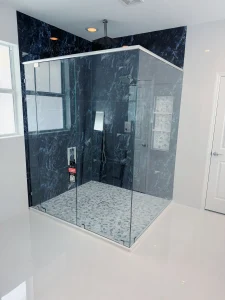 High-quality crystal glass and mirror for modern bathroom design.