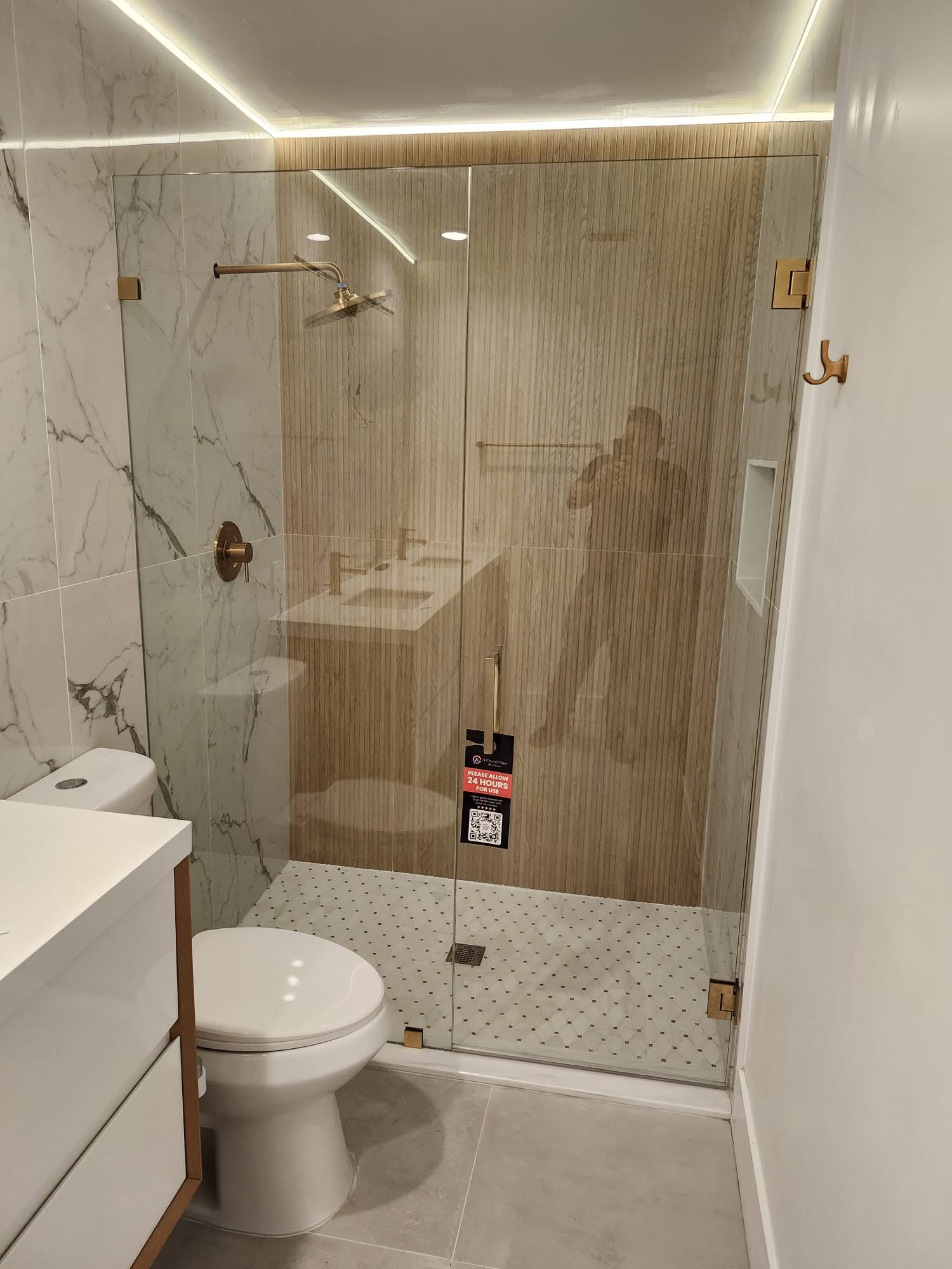 Luxury glass shower enclosure with modern design.