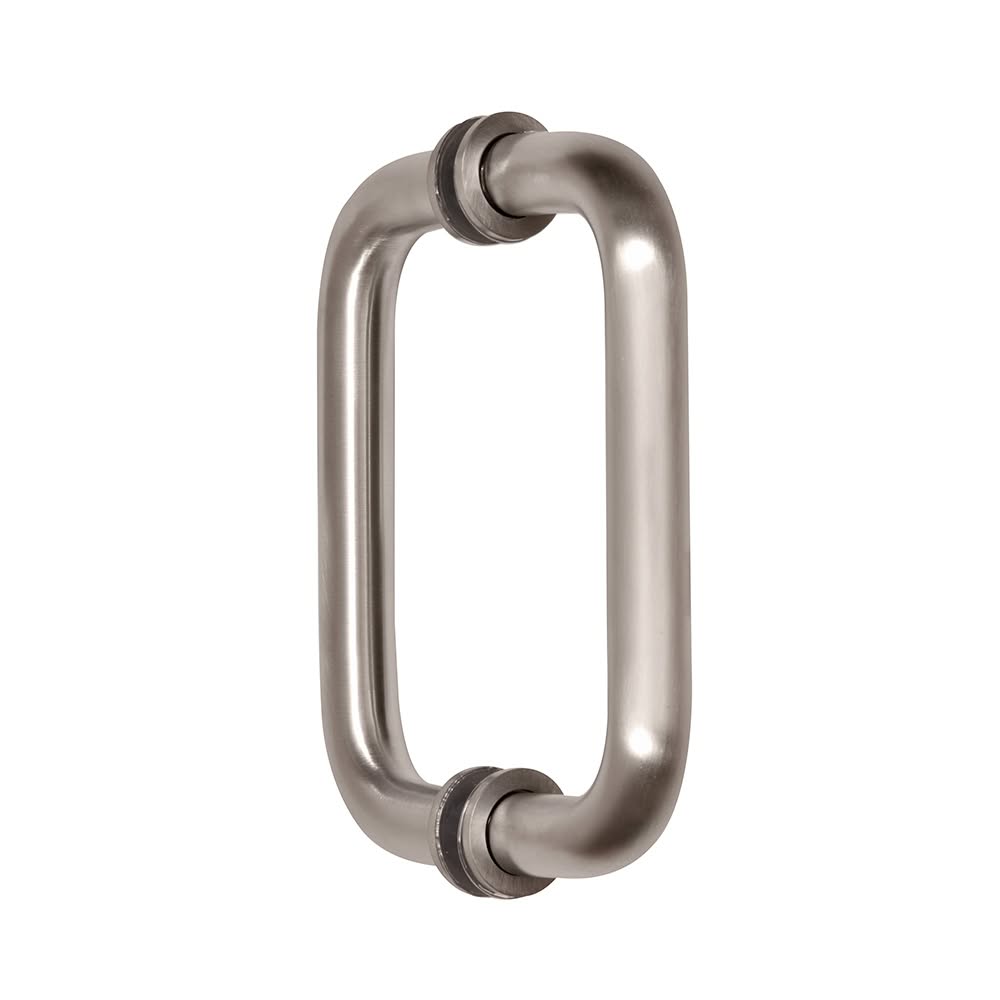 Stainless steel mirror handle for secure glass mounting and high-quality finish.