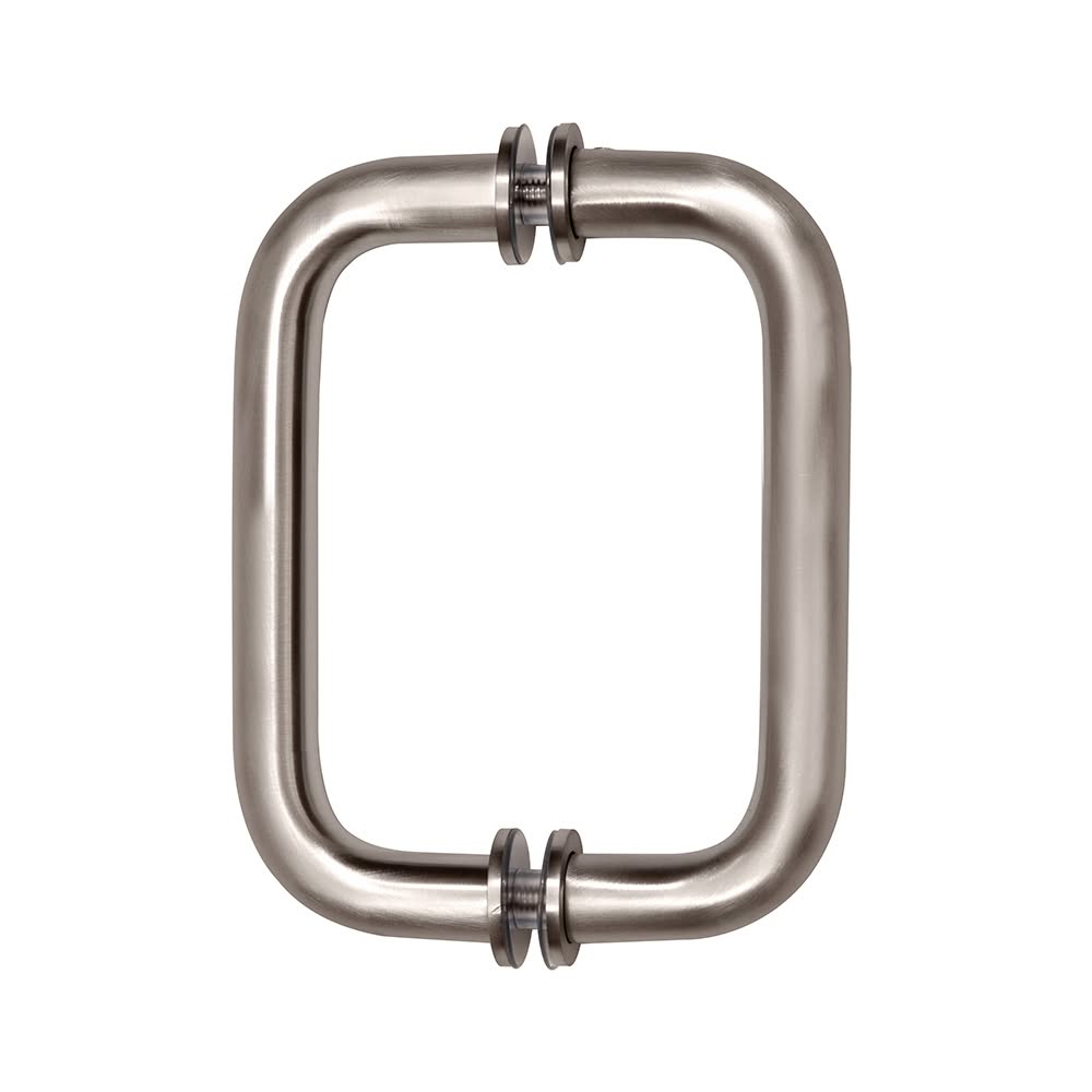 Stainless steel rectangular glass door handle for commercial and residential use.