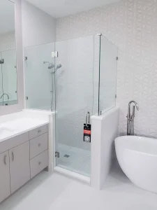 High-quality glass shower door for modern bathrooms with sleek hardware.