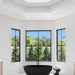 Elegant bathroom mirror and glass decor enhance space and style.