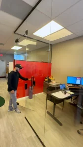 Beautiful clear glass office wall divider.