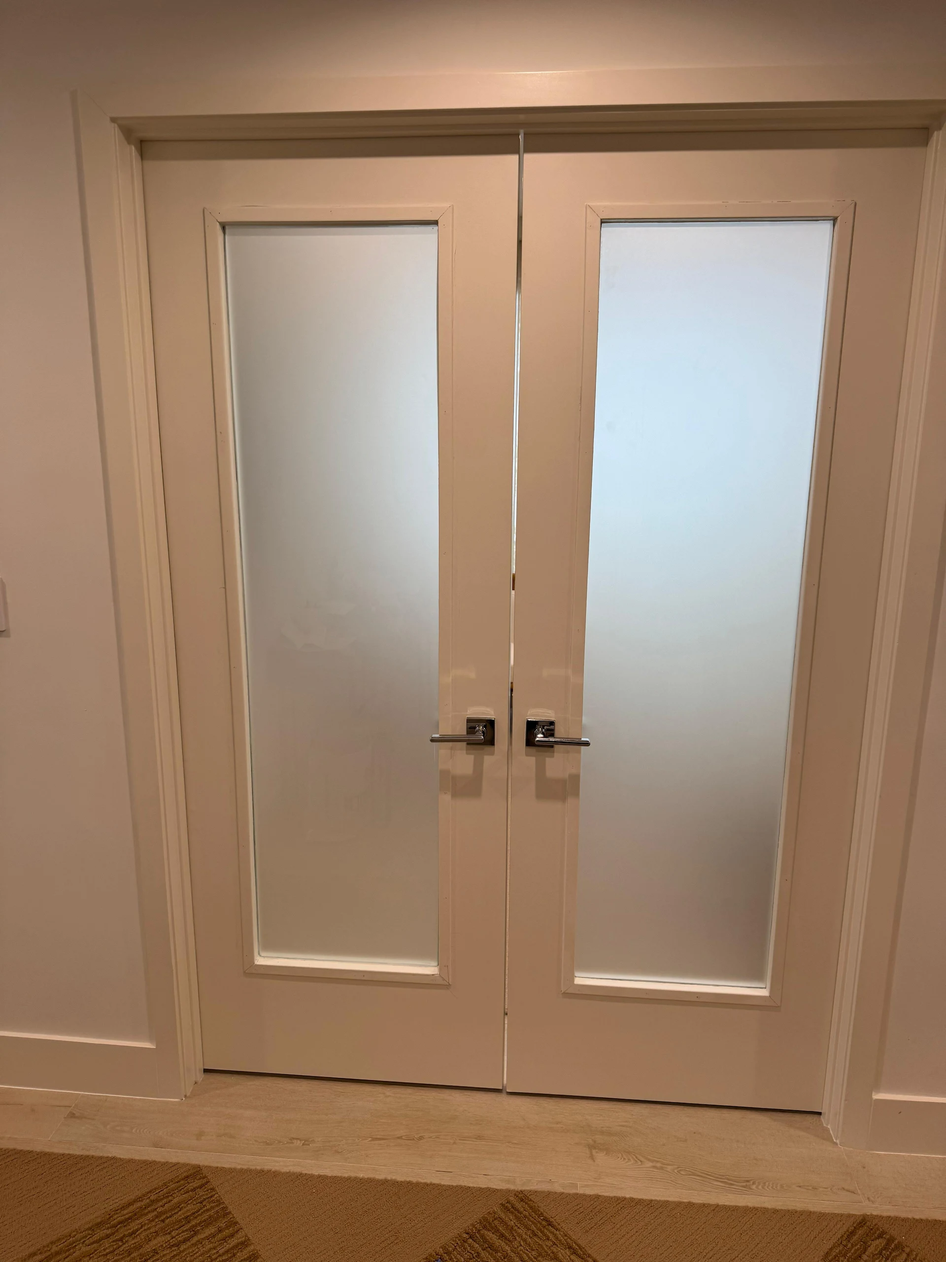 High-quality glass double doors with frosted panels for modern home decor and interior glass applications.