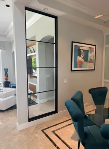 High-quality black metal frame glass partition for stylish interior separation.